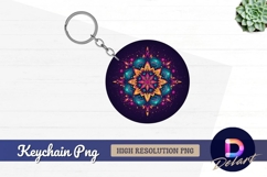 Colorful mandala illustration for Round Keychain PNG Product Image 1