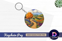 Floral meadow path Round Keychain PNG Product Image 1