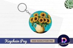 Sunflowers in pitcher oil painting Round Keychain PNG Product Image 1