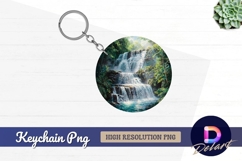 Tropical waterfall landscape Round Keychain PNG Product Image 1