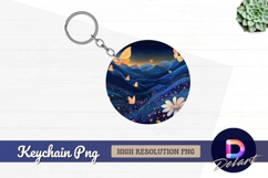 Dreamy landscape with butterflies Round Keychain PNG Product Image 1