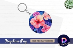 Watercolor hibiscus flower illustration Round Keychain PNG Product Image 1