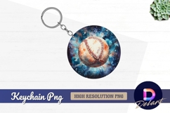 Watercolor baseball on cosmic blue Round Keychain PNG Product Image 1