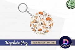 Foxes mushrooms leaves watercolor Round Keychain PNG Product Image 1