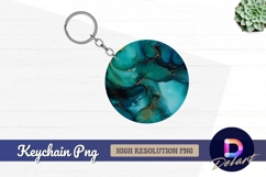 Teal and gold alcohol ink abstract Round Keychain PNG Product Image 1