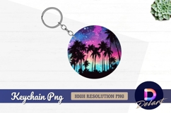 Palm trees silhouette on galactic sky Round Keychain PNG Product Image 1