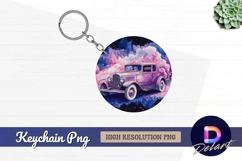 Watercolor pink antique car Round Keychain PNG Product Image 1