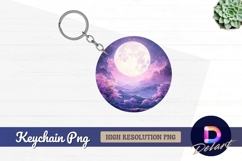 Full moon over cherry blossom landscape Round Keychain PNG Product Image 1