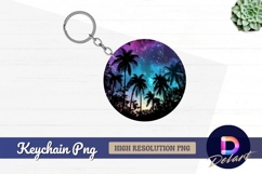 Palm trees silhouette with colorful Round Keychain PNG Product Image 1
