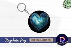 Abstract heart turquoise and gold Round Keychain PNG Product Image 1