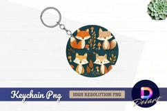 Cute foxes and mushrooms Round Keychain PNG Product Image 1