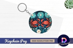 Whimsical crabs and flowers Round Keychain PNG Product Image 1