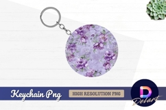 Purple flowers watercolor Round Keychain PNG Product Image 1