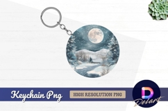 Winter landscape with moon Round Keychain PNG Product Image 1