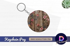 Flowers on weathered wood Round Keychain PNG Product Image 1