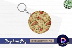 Vintage roses floral pattern round keychain png Product Image 1