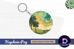 Artistic landscape illustration Round Keychain PNG Product Image 1