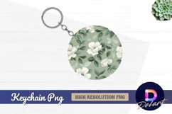 Elegant white floral pattern round keychain png Product Image 1