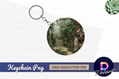 Secret garden with stone stairs Round Keychain PNG Product Image 1