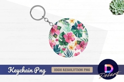 Tropical flowers and leaves Round Keychain PNG Product Image 1
