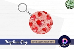 Red watercolor hearts pattern round keychain png Product Image 1