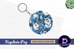Cheerful yeti christmas pattern round keychain png Product Image 1