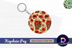 Red poppies and baskets pattern round keychain png Product Image 1