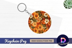 Pumpkins sunflowers and roses round keychain png Product Image 1