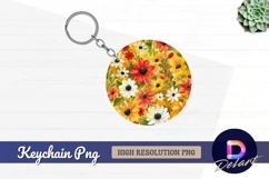 Colorful floral pattern design round keychain png Product Image 1