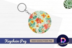 Tropical flowers and leaves Round Keychain PNG Product Image 1