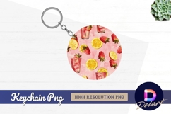 Strawberry lemonade drink pattern round keychain png Product Image 1