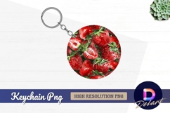 Watercolor strawberries illustration round keychain png Product Image 1