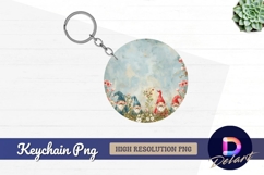 Watercolor gnomes with floral border Round Keychain PNG Product Image 1