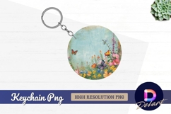 Vintage butterfly and floral round keychain png Product Image 1