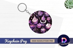 Halloween cupcakes round keychain png illustration Product Image 1