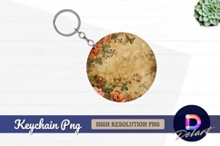 Antique floral round background for Round Keychain PNG Product Image 1