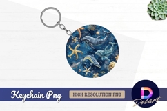 Dolphins starfish and sea life Round Keychain PNG Product Image 1