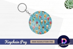 Watercolor ice cream cones round keychain png Product Image 1