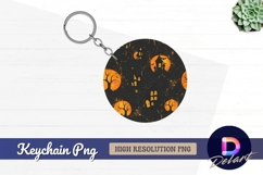 Halloween night houses trees moon Round Keychain PNG Product Image 1