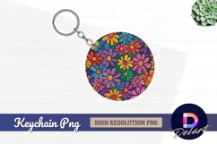 Colorful flower circle Round Keychain PNG Product Image 1