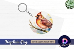 Watercolor cardinal bird on branch Round keychain PNG Product Image 1