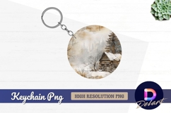 Watercolor winter cabin Round Keychain PNG Product Image 1