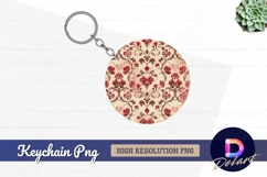 Red floral ornament round keychain png Product Image 1
