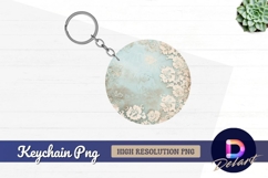 Round pale blue floral texture Round Keychain PNG Product Image 1