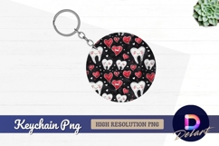 Cute cartoon teeth and hearts Round Keychain PNG Product Image 1