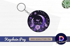 Purple flowers and moon Round keychain png Product Image 1