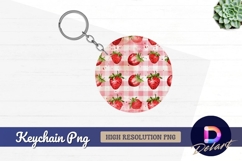 Strawberry and flower pattern round keychain png Product Image 1