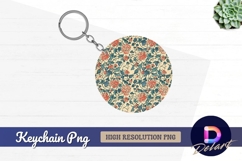 Elegant cream roses floral round keychain png Product Image 1