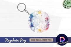 Colorful splashes on wooden round keychain png Product Image 1