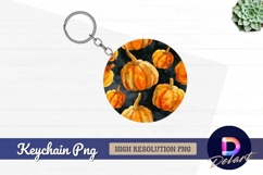 Watercolor pumpkins pattern Round Keychain PNG Product Image 1